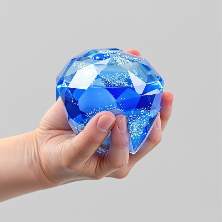 Hand squeezing the toy, fingertips denting the shell
